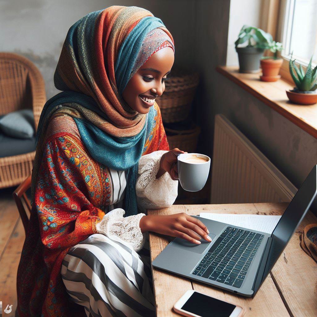 Girl using laptop and making cover letter