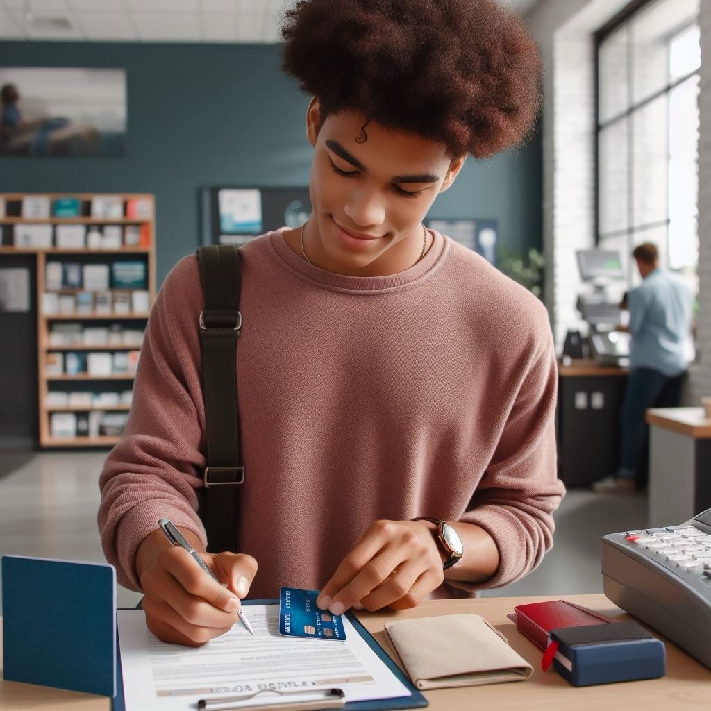 Guy opening bank account